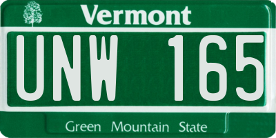 VT license plate UNW165
