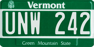 VT license plate UNW242
