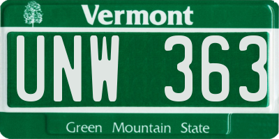 VT license plate UNW363