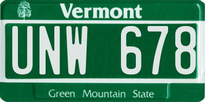 VT license plate UNW678