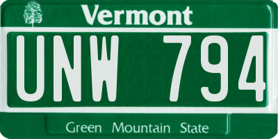 VT license plate UNW794