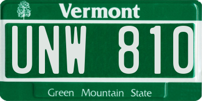 VT license plate UNW810