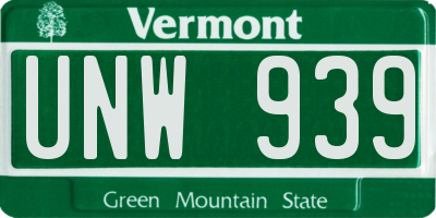 VT license plate UNW939