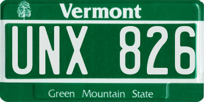 VT license plate UNX826