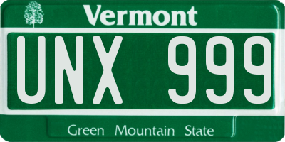 VT license plate UNX999