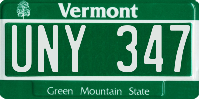 VT license plate UNY347