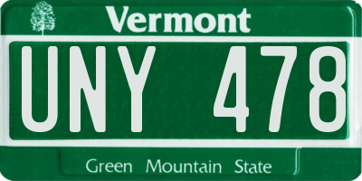 VT license plate UNY478