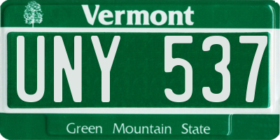 VT license plate UNY537