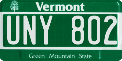 VT license plate UNY802