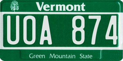 VT license plate UOA874