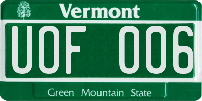 VT license plate UOF006