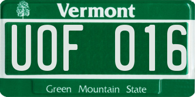 VT license plate UOF016