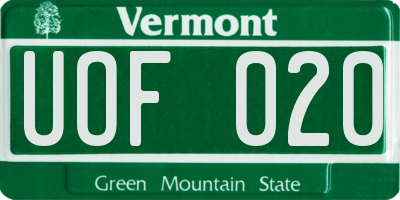 VT license plate UOF020