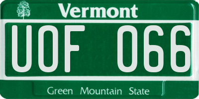 VT license plate UOF066