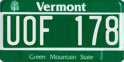 VT license plate UOF178