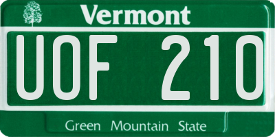 VT license plate UOF210