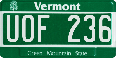 VT license plate UOF236