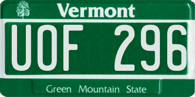 VT license plate UOF296