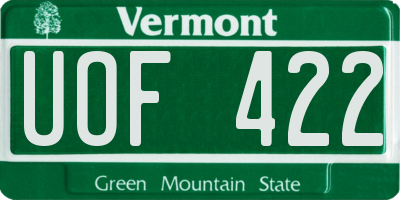 VT license plate UOF422