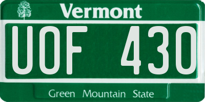 VT license plate UOF430