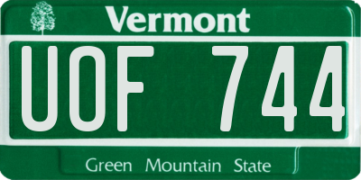 VT license plate UOF744
