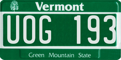 VT license plate UOG193