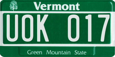VT license plate UOK017