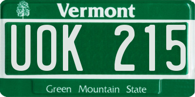 VT license plate UOK215