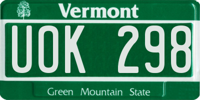 VT license plate UOK298