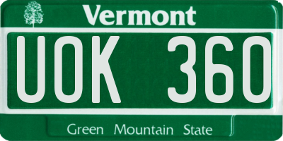 VT license plate UOK360