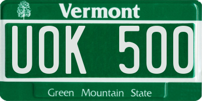 VT license plate UOK500