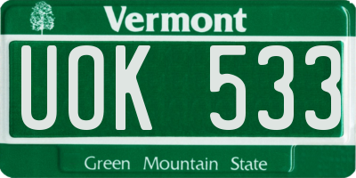 VT license plate UOK533