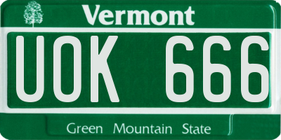 VT license plate UOK666