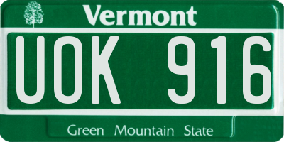VT license plate UOK916