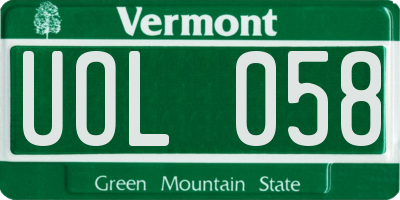 VT license plate UOL058