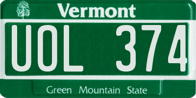 VT license plate UOL374