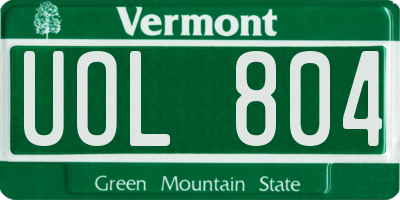 VT license plate UOL804