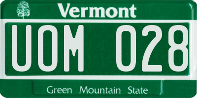 VT license plate UOM028
