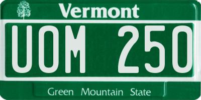 VT license plate UOM250