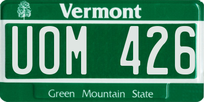 VT license plate UOM426