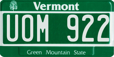 VT license plate UOM922