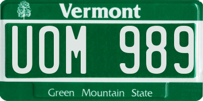 VT license plate UOM989
