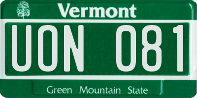VT license plate UON081