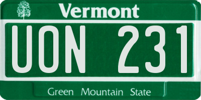 VT license plate UON231