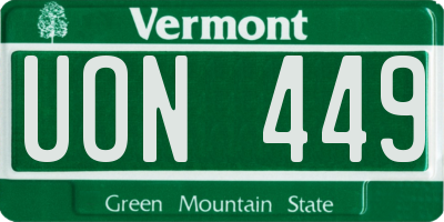 VT license plate UON449