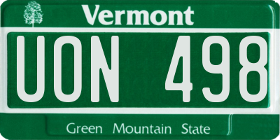 VT license plate UON498