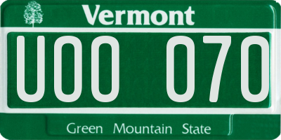 VT license plate UOO070