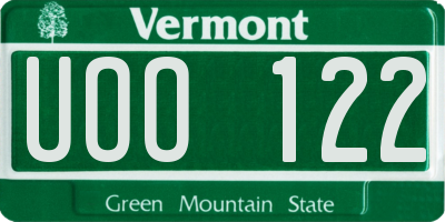 VT license plate UOO122