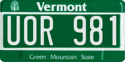 VT license plate UOR981