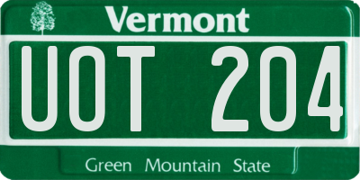 VT license plate UOT204